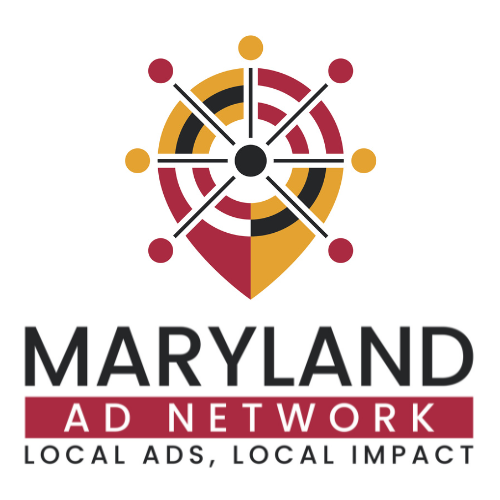 Maryland Ad Network logo with the tagline "Local Ads, Local Impact" on a Maryland flag design